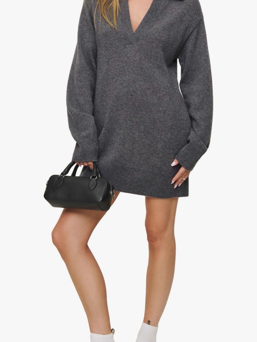 Reformation Maeve Cashmere Polo Sweater Dress Charcoal Gray Small Like New